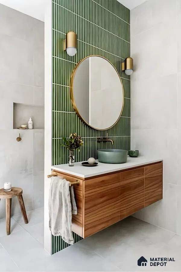 Elegant Bathroom with Green Subway Tiles | Material Depot