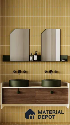 Elegant Bathroom With Yellow Tiled Wall | Material Depot
