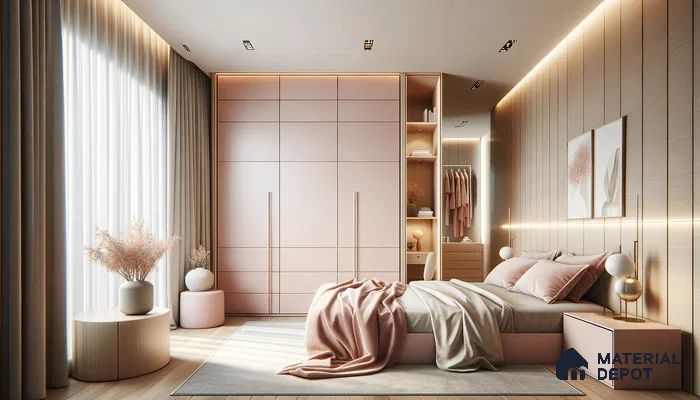 Elegant Bedroom Retreat with Blush Tones and Warm Wood Accents | Material Depot
