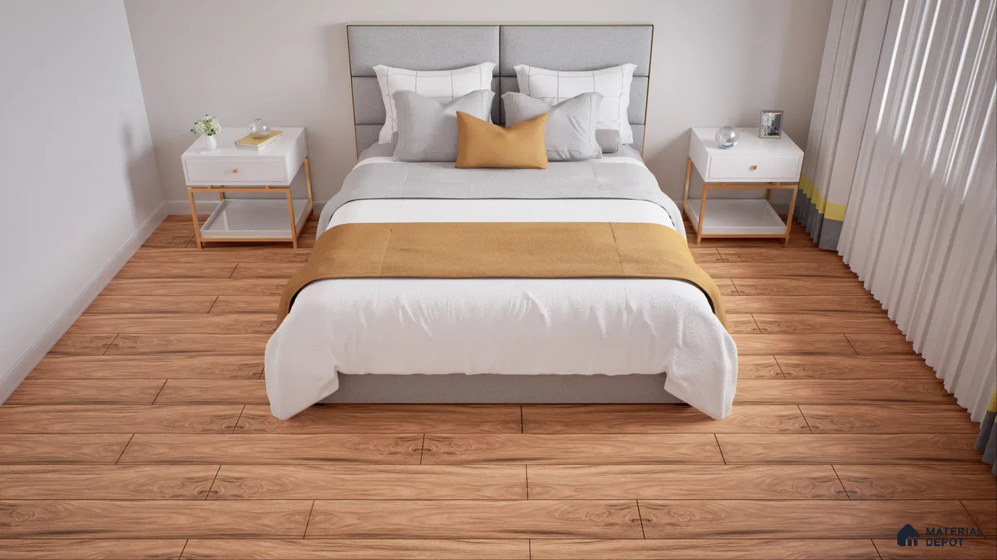 Elegant Bedroom with Cozy Wooden Flooring | Material Depot