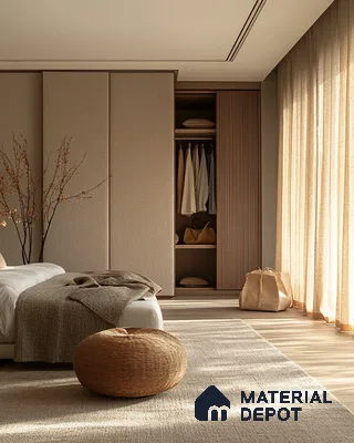 Elegant Bedroom Design with Fabric Accents and Panoramic Views Adarsh Palm Acres Hoskote | Material Depot