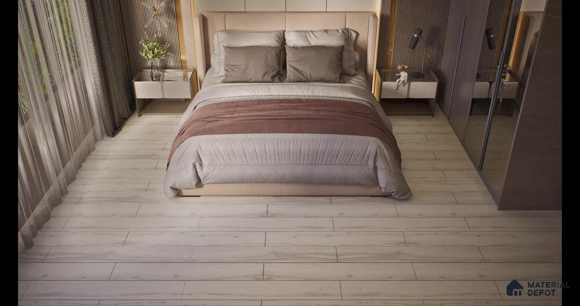 SPC Floor Moonlight Grey Texture Finish Officeline SP 00091 | 4 ft x 7 inch x 6 mm | UV Coating IXPE Backing Layer | Suitable for Flooring, Living Room, Bedroom