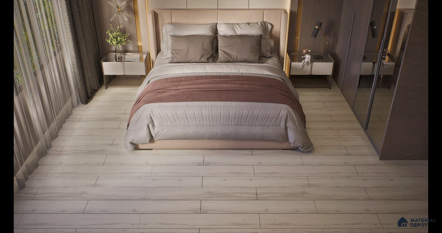 Elegant Bedroom with Light Wood Flooring | Material Depot