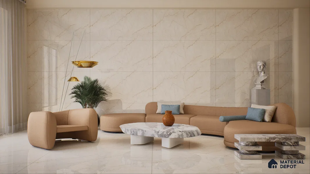 Marble Wall & Floor Tile TL 05131 Marblis Bottochino Mirage 4 ft x 2 ft Vitrified Endless Glossy Finish - 9 mm (Random 2) | Suitable for Living Room, Bedroom & Bathroom