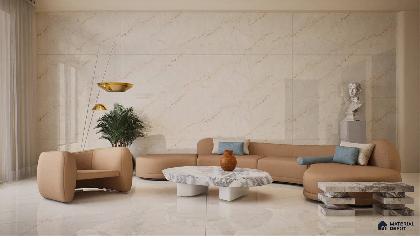 Elegant Beige Living Room with Marble Accents | Material Depot