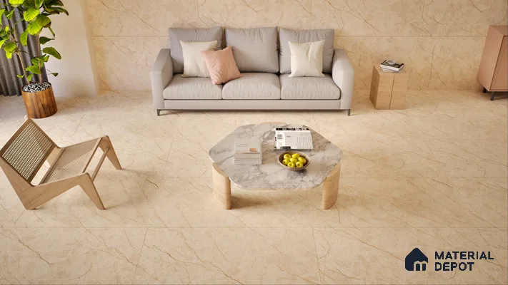 Elegant Beige Living Room with Marble Coffee Table | Material Depot