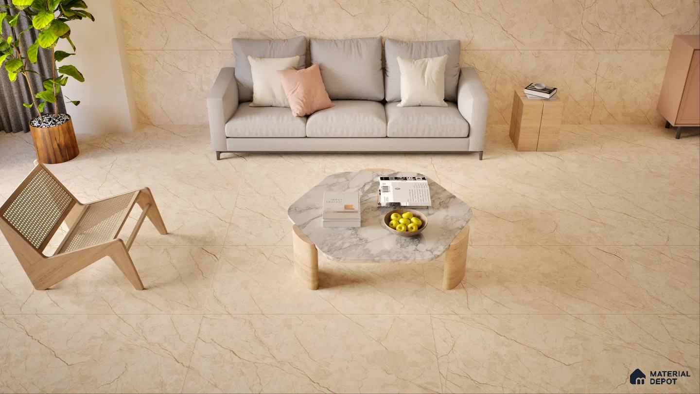 Elegant Beige Living Room with Marble Coffee Table | Material Depot