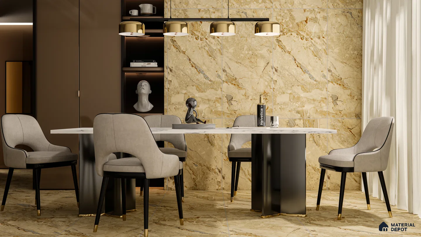 Elegant Beige Marble Look Tiles for Luxurious Dining Spaces | Material Depot