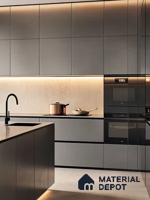Elegant Charcoal Kitchen with Ambient Lighting | Material Depot