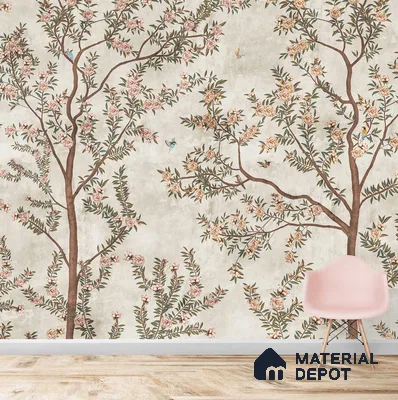 A close-up of a Chinoiserie Pattern Wallpaper for Walls, Customised Indrani Series Soft Feel Tropical Design (Customised Size Wallpaper )available at Material Depot in Bangalore