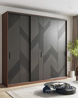 Elegant Dark Brown Wardrobe with Designer Pattern and Modern Accents | Material Depot