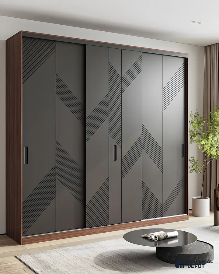 Elegant Dark Brown Wardrobe with Designer Pattern and Modern Accents | Material Depot