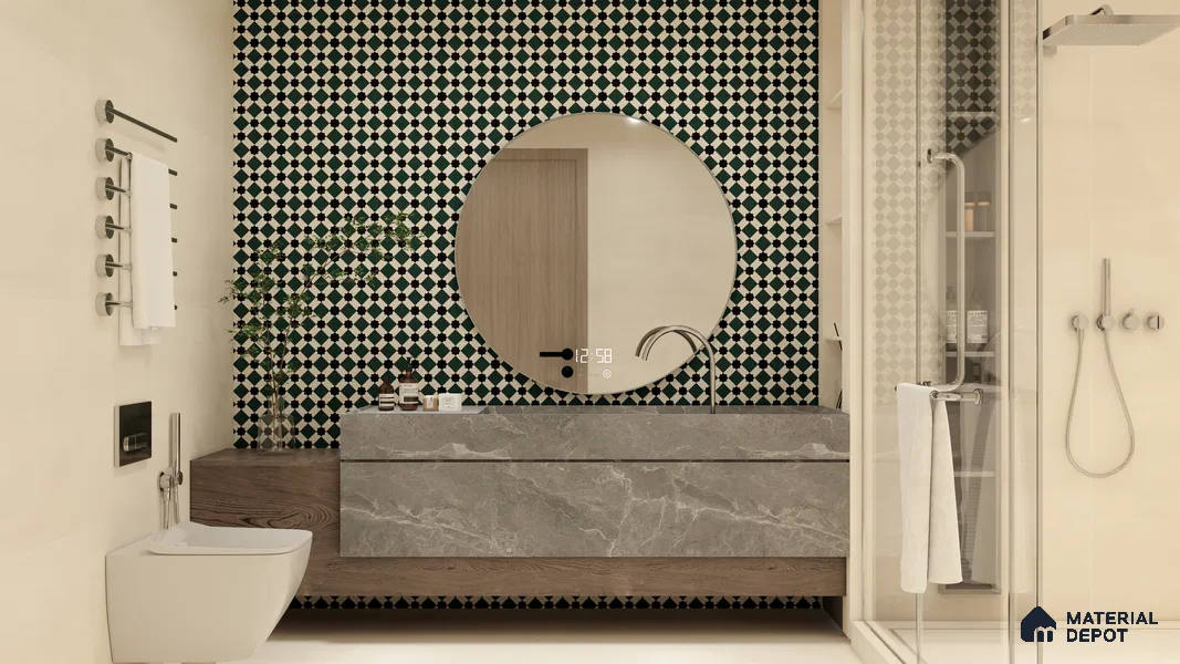 Moroccan Tile TL 08020  Graphite Rise Black 1 ft x 1 ft Vitrified Matte Finish - 9 mm | Suitable for Living Room, Kitchen, Balcony Floor & Wall | Please Expect a Slight Variation of Pattern