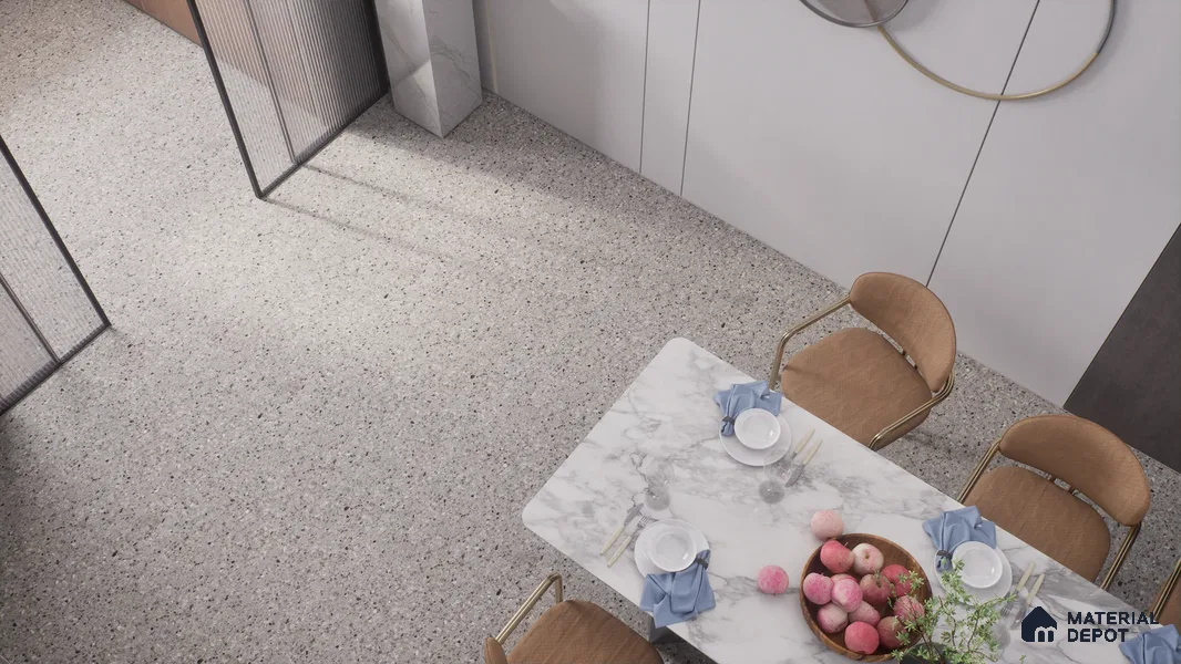 Terrazzo Floor & Wall Tile | TL 00848 Devon Gris | 4 ft x 2 ft Random Face Matte Finish Tile - 9 mm | Suitable For Living Room, Bedroom, Bathroom | Random Designs