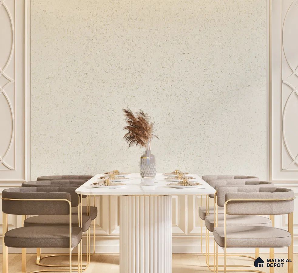 Elegant Dining Room with Textured Wall and Gold Accented Furniture | Material Depot