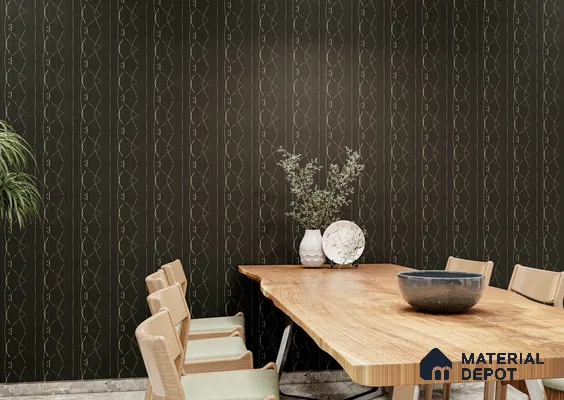 Elegant Dining Room with Black Louvers and Live Edge Wooden Table | Material Depot