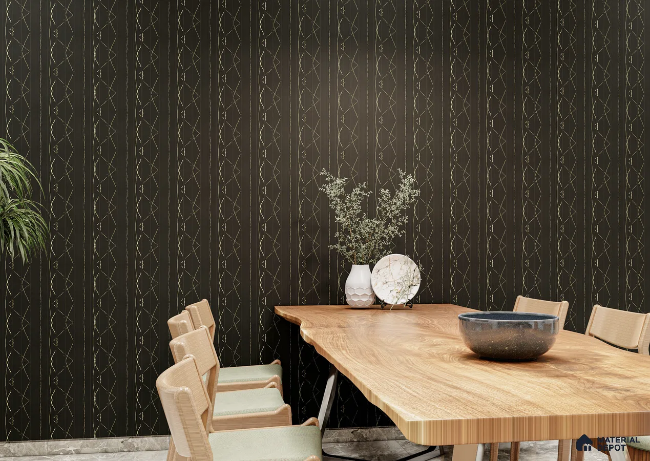 Elegant Dining Room with Black Louvers and Live Edge Wooden Table | Material Depot