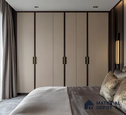 Elegant Floor-to-Ceiling Wardrobe with Neutral Tones in a Luxurious Bedroom | Material Depot