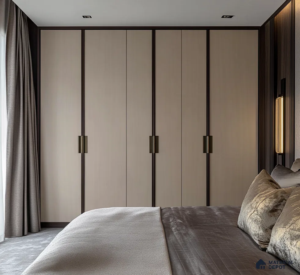 Elegant Floor-to-Ceiling Wardrobe with Neutral Tones in a Luxurious Bedroom | Material Depot