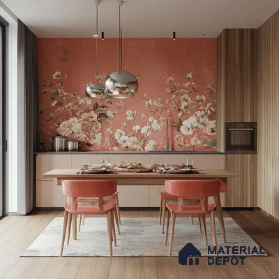 Elegant Floral-Inspired Dining Area with Coral Accents | Material Depot