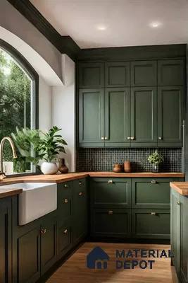 Elegant Forest Retreat: A Lush Green Kitchen | Material Depot