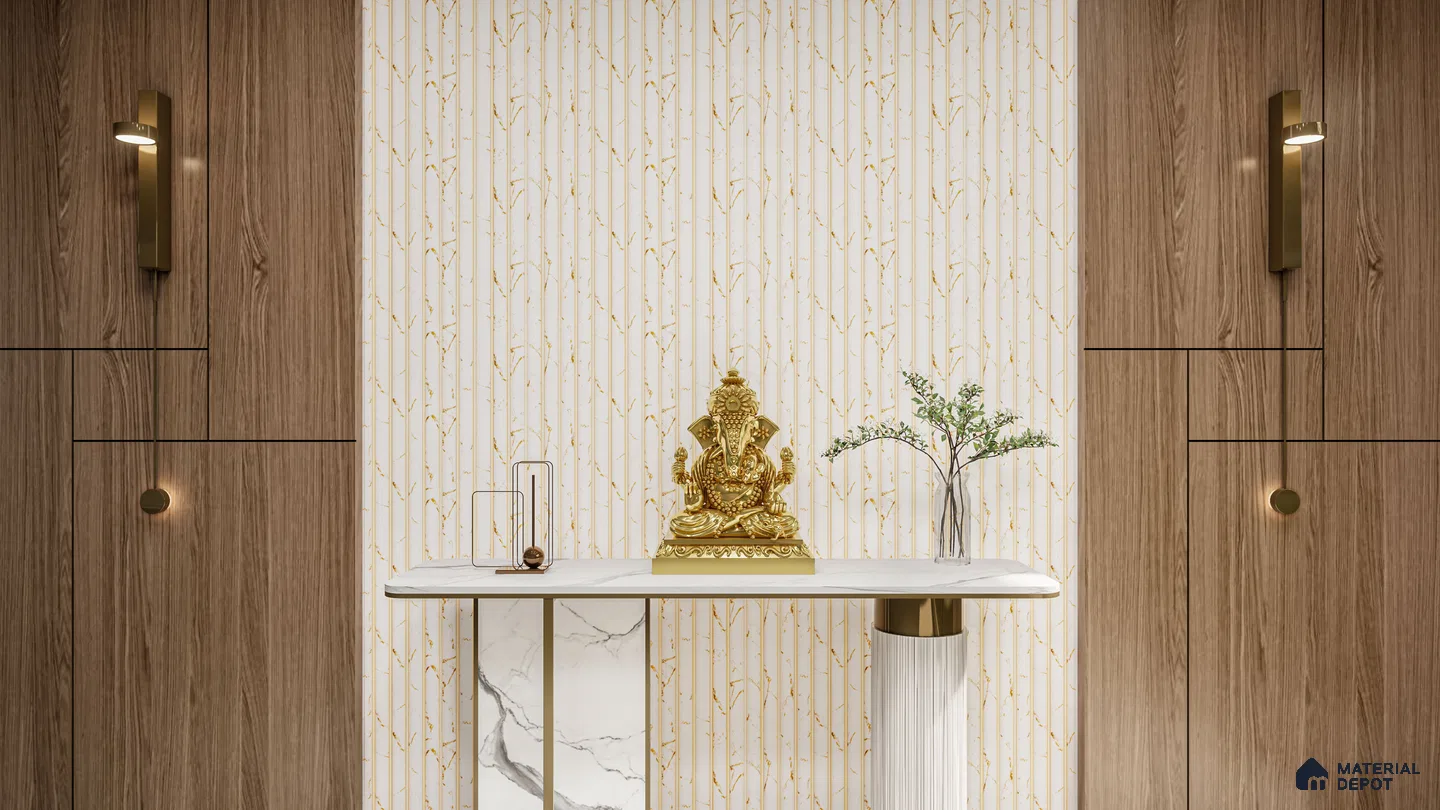 Elegant Foyer with White and Gold Fluted Panel and Marble Console | Material Depot
