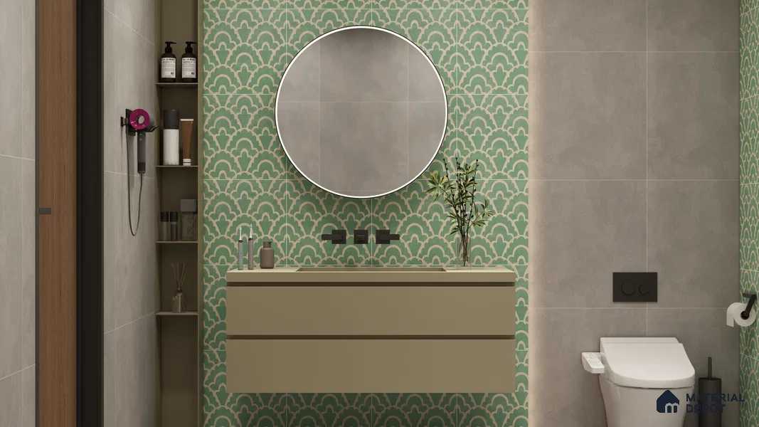 Moroccan Wall & Floor Tile TL 05086 Bauhaus Sapphire Mist 1 ft x 1 ft Ceramic Matte Finish - 9 mm | Suitable for Bathroom, Kitchen, Basin Area | Please Expect a Slight Variation of Pattern