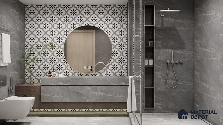Moroccan Wall & Floor Tile TL 04938 Marrakech Minimalistic Moreno 1 ft x 1 ft Ceramic Matte Finish - 9 mm | Suitable for Bathroom, Kitchen, Entryway | Please Expect a Slight Variation of Pattern