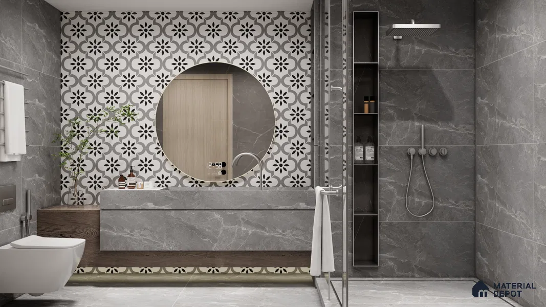 Moroccan Wall & Floor Tile TL 04938 Marrakech Minimalistic Moreno 1 ft x 1 ft Ceramic Matte Finish - 9 mm | Suitable for Bathroom, Kitchen, Entryway | Please Expect a Slight Variation of Pattern