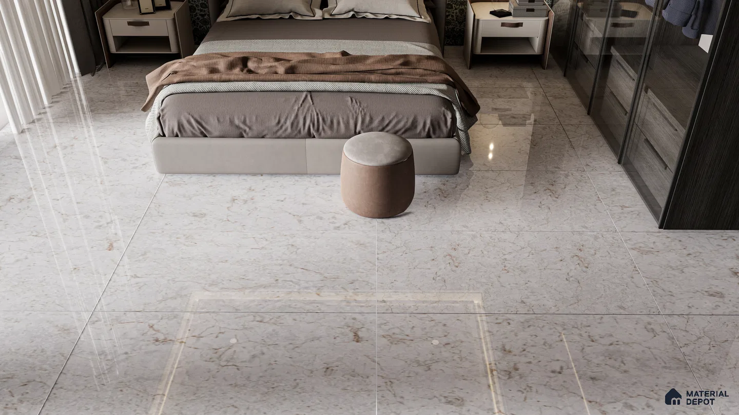 Elegant Grey Marble Look Tiles for a Modern Bedroom Retreat | Material Depot