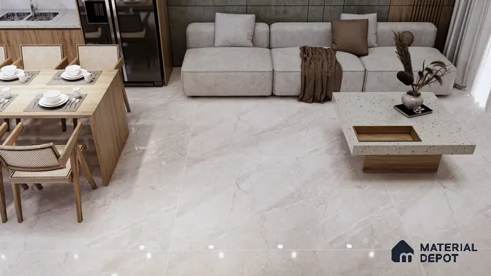 Elegant Grey-Toned Living & Dining with Soft Stone Look Flooring | Material Depot