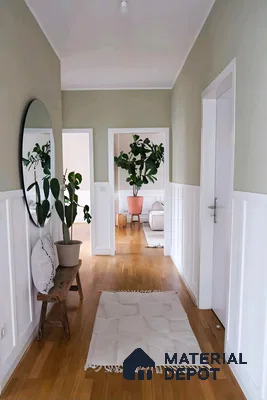 Elegant Hallway With Round Mirror | Material Depot