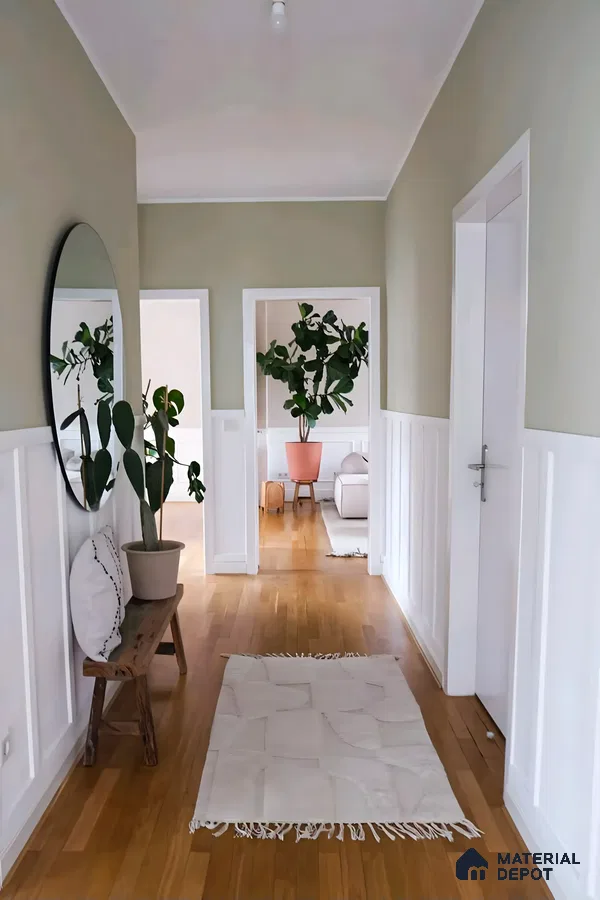 Elegant Hallway With Round Mirror | Material Depot