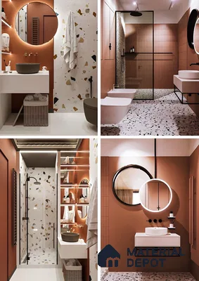 Elegant Harmony of Coral and Neutral Tones in Diverse Bathroom Styles | Material Depot
