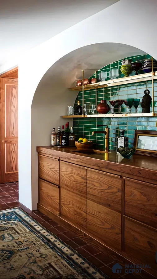Elegant Home Bar with Vibrant Green Tiles | Material Depot