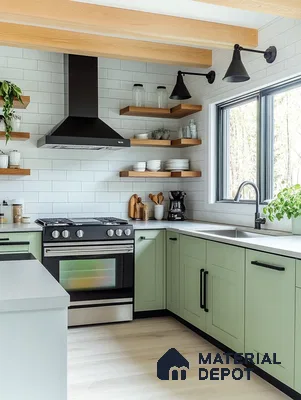Elegant Kitchen Decorated with Floral Accents, Gold Fixtures, and a Chic Farmhouse Aesthetic | Material Depot