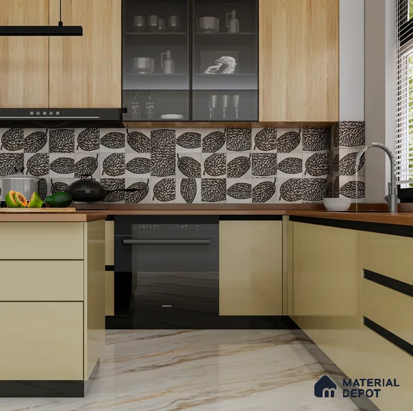 Metallic Wall Handmade Tile TL 05865 Vein Branch Leaf Vein 197 mm x 197 mm Vitrified - 9 mm | 4 Random Patterns | Suitable For Living Room, Bedroom, Kitchen