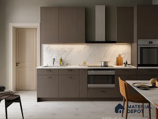 Sleek Modern Kitchen with High-Gloss Black Cabinets and Integrated Appliances | Material Depot