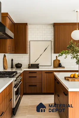 Elegant Kitchen With Glossy White Tiles | Material Depot