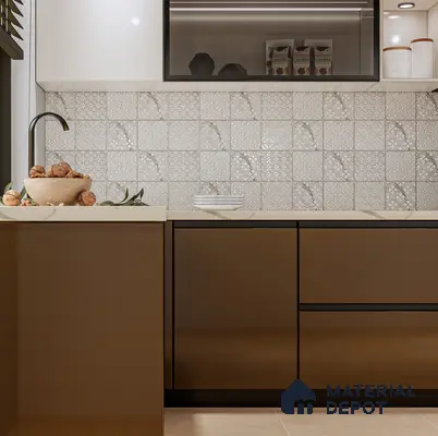 Subway Wall & Floor Handmade Tile TL 05861 B Curved Grid Frost Bloom 148 mm x 148 mm Vitrified - 9 mm | 4 Random Patterns | Suitable For Living Room, Bedroom, Kitchen