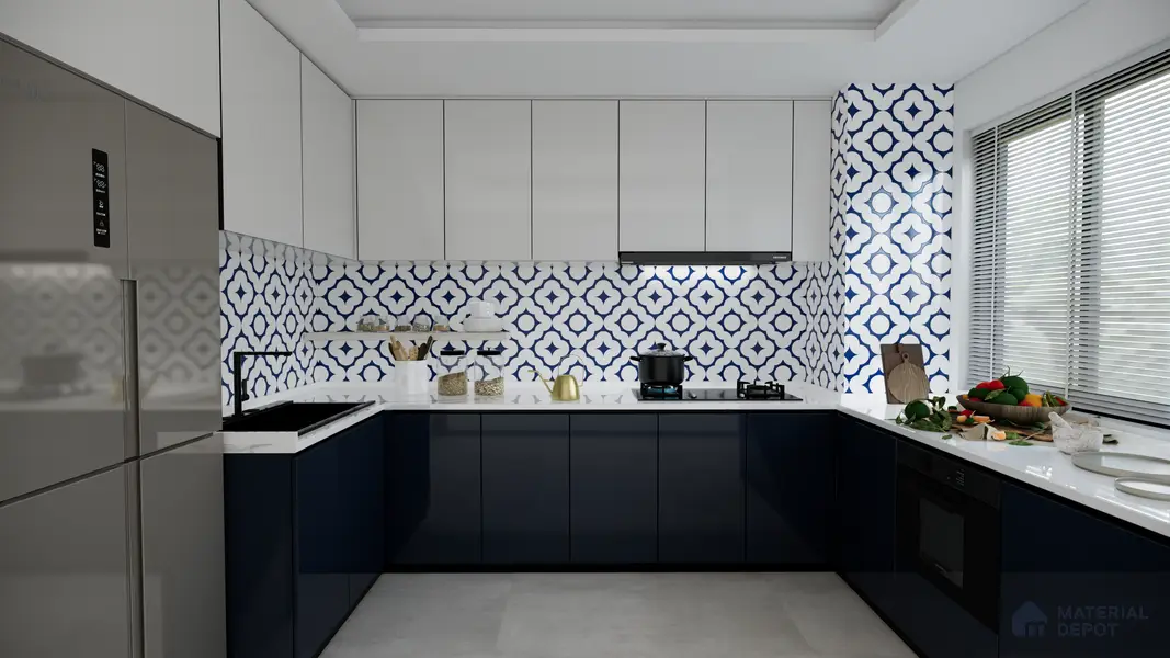 Moroccan Floor & Wall Tile TL 05055 Morissa Azure Cloud Star 1 ft x 1 ft Ceramic Matte Finish - 8 mm | Suitable for Bathroom, Kitchen, Balcony | Please Expect a Slight Variation of Pattern