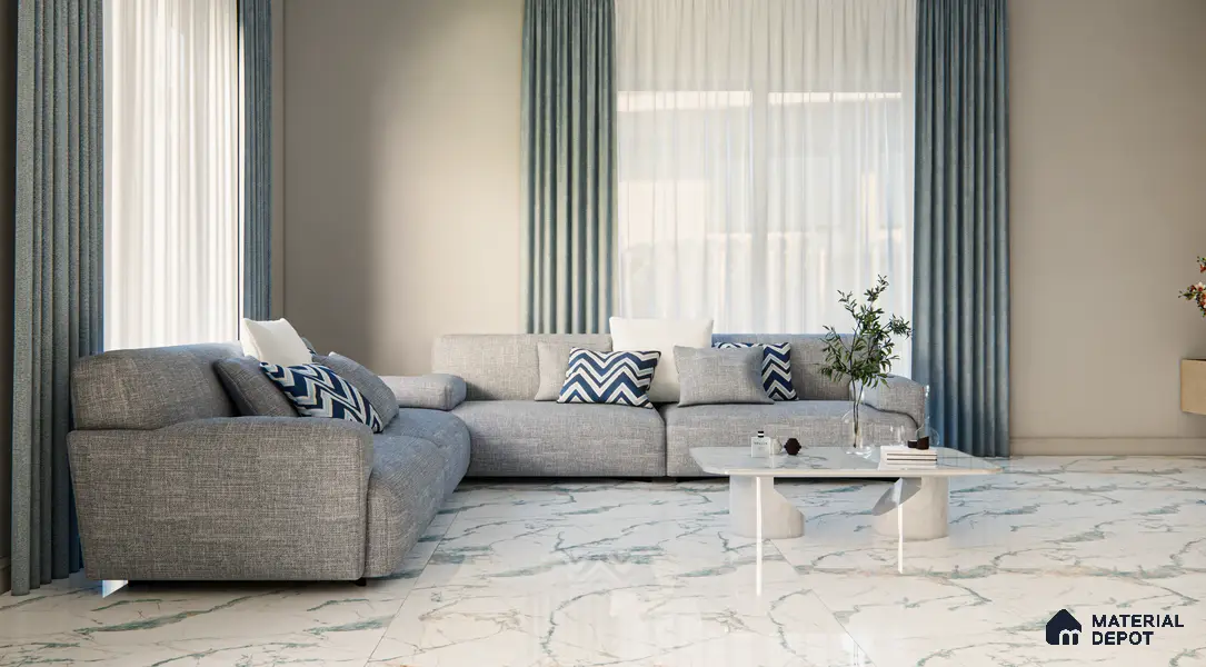 Marble Wall & Floor Tile TL 05146 Marblis Aqua Vein 4 ft x 2 ft Vitrified Endless Glossy Finish - 9 mm (Random 3) | Suitable for Living Room, Bedroom & Bathroom