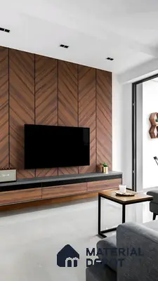 Elegant Living Room with Chevron Wood Accents | Material Depot