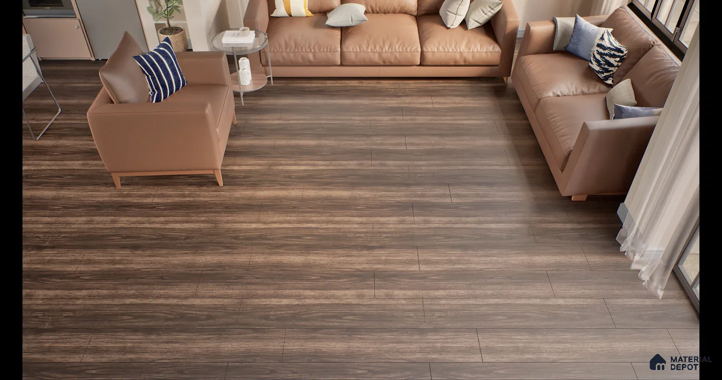 Elegant Living Room with Dark Oak Wood-Look Flooring | Material Depot