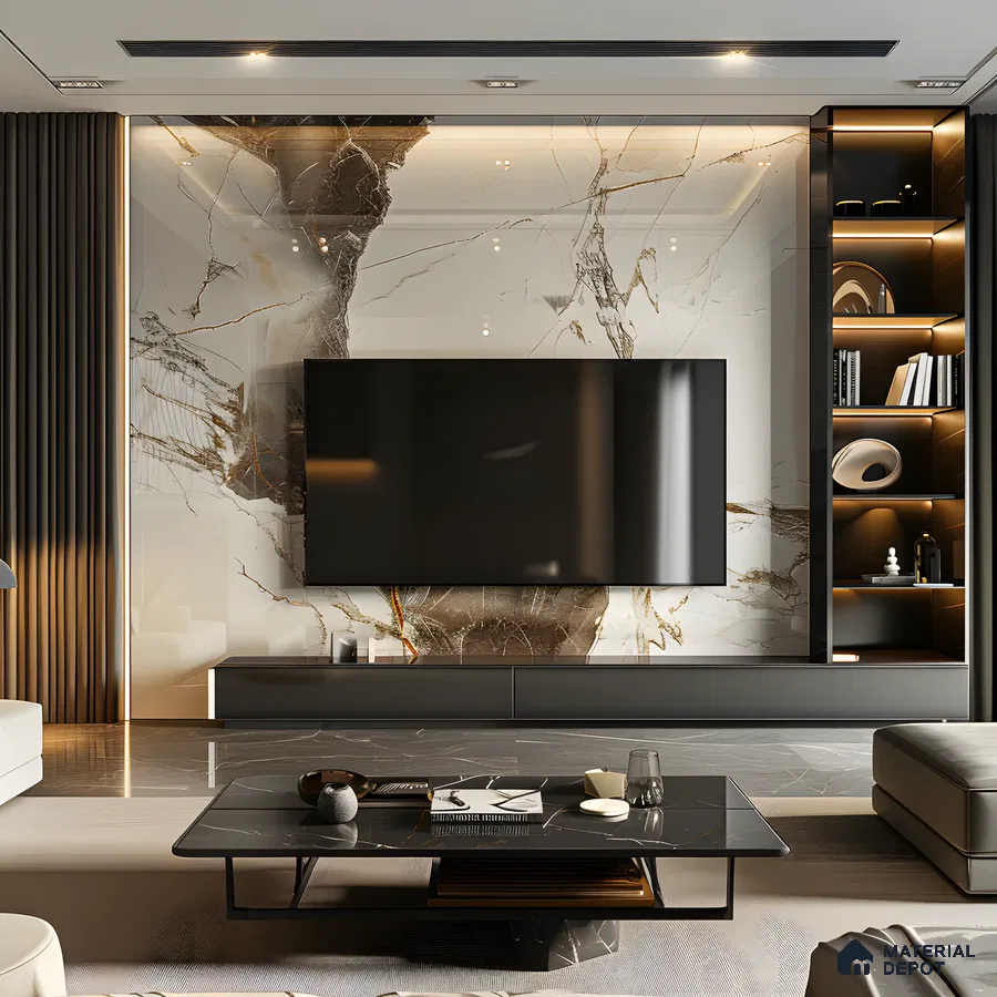 Elegant Living Room With Grey  Cabinetry | Material Depot