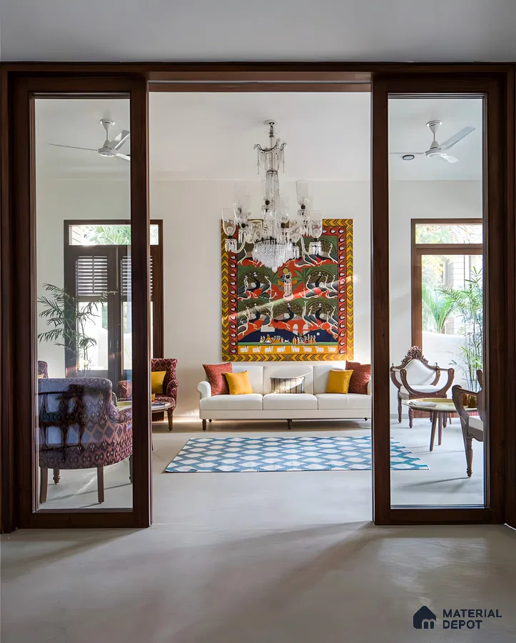 Elegant Living Room with Traditional Indian Artwork | Material Depot