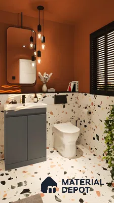 Elegant Loo with Grey Vanity and Ambient Lighting | Material Depot