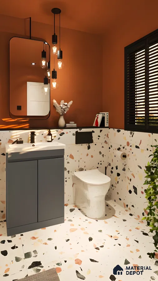 Elegant Loo with Grey Vanity and Ambient Lighting | Material Depot