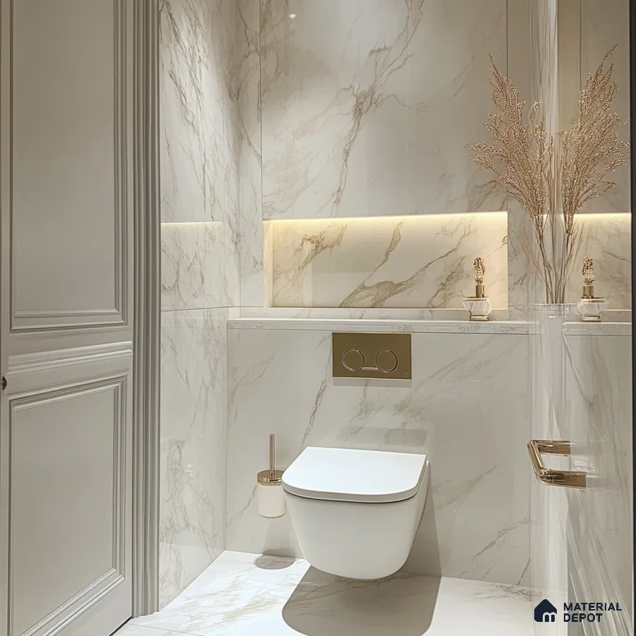 Elegant Marble-Clad Powder Room with Soft Ambient Lighting | Material Depot