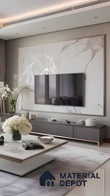 Elegant Marble-Inspired Tv Wall With Soft Tones And Luxe Minimalism | Material Depot